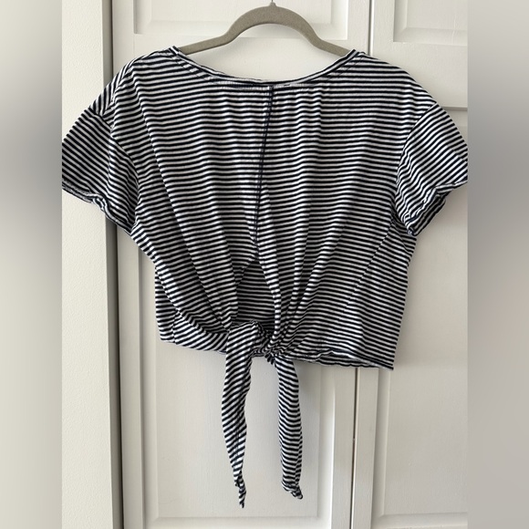Zara Navy & White Striped Tie Back Crop Top Size S | Open Back Cotton Tee - Picture 6 of 8